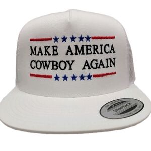 Make America Cowboy Again Mesh Snapback Embroidered Flat Bill Trucker Hat Cap